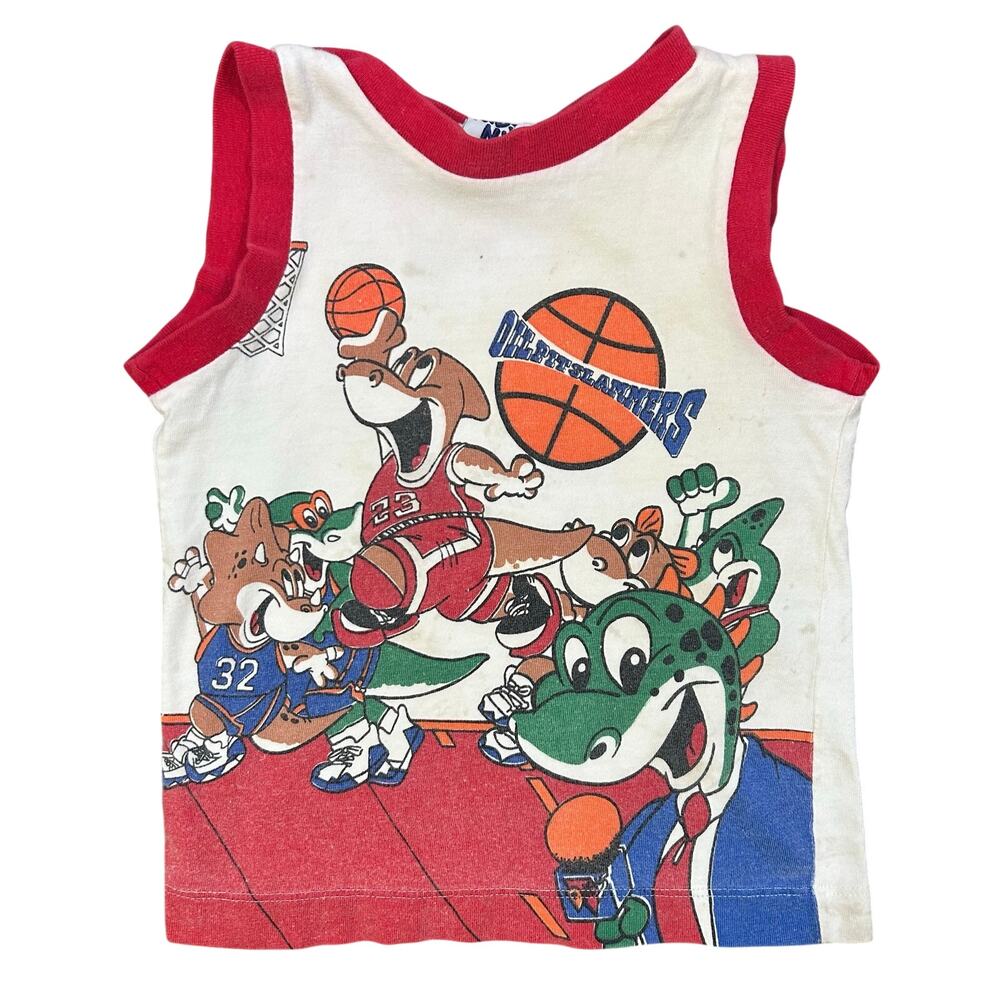 Vintage 90s Kids N’ Fun Basketball Dinosaurs Tank Top Shirt Size 3T
